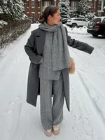 Bornladies  Autumn Winter Fashion Women's New Cable Knit Sweater Wide Leg Pants Set Soft Wool Blend Loose Fit High Neck Pullover - Image 3