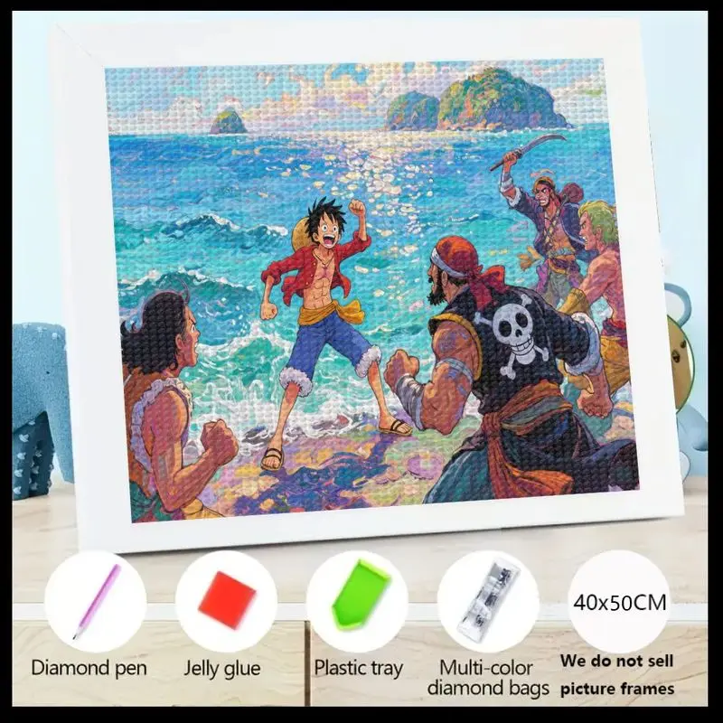 Kit de pintura de diamante 5D de taladro completo, DIY, Manga de Anime de una pieza, Luffy y sombrero de paja, piratas, paisaje marino, aventura, juego de arte de diamante, 1 ud.