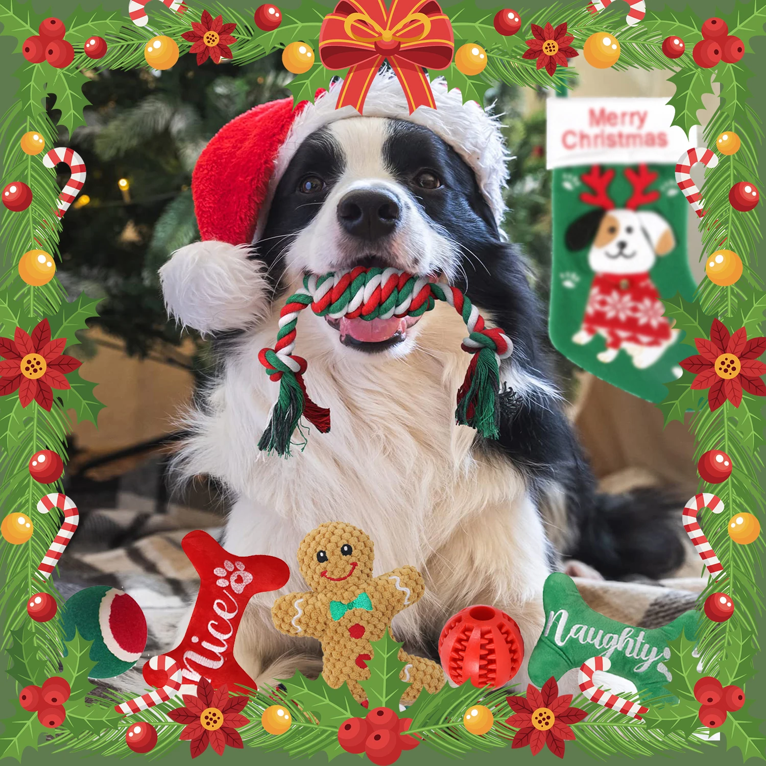 10Pcs Christmas Dog Toy Plush Squeaky Chew Toys bulk Interactive Pet Toy Dog Santa Xmas Stocking Gift for Puppy Small Medium Dog