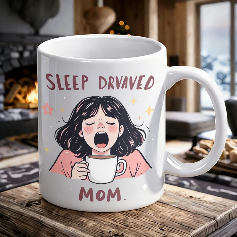 Cup & Mug Set, Sleep Deprived Mom Cartoon Ceramic Mug, Coffee Cup, Milk Cup, Office Tea Cup, Drinking Cup, Gift for Friends