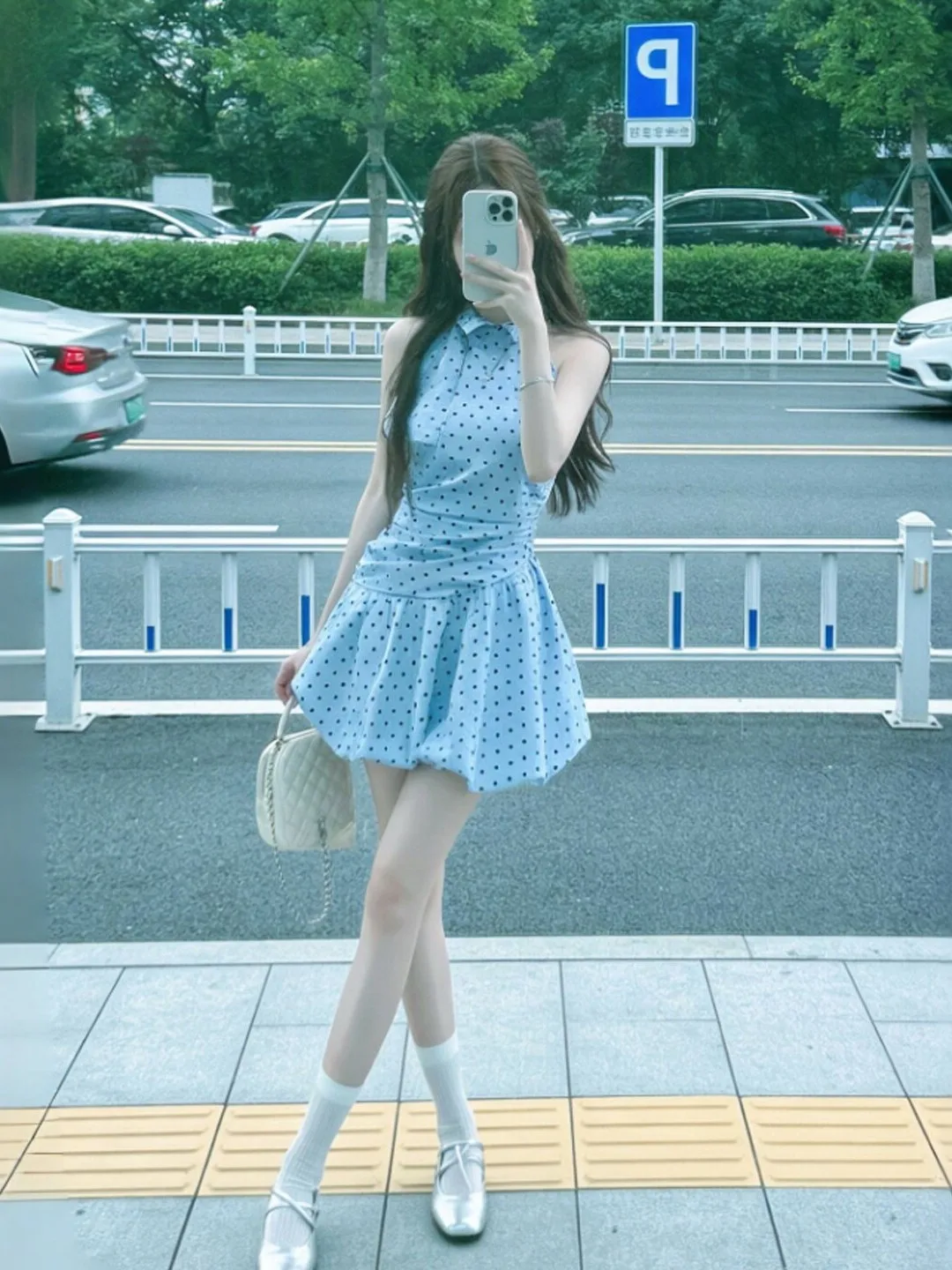 

Unique Korean Style Polka Dot Halter Neck Waist Cinched Summer Dress Beautiful Skirt Fashionable City Commute Church Date
