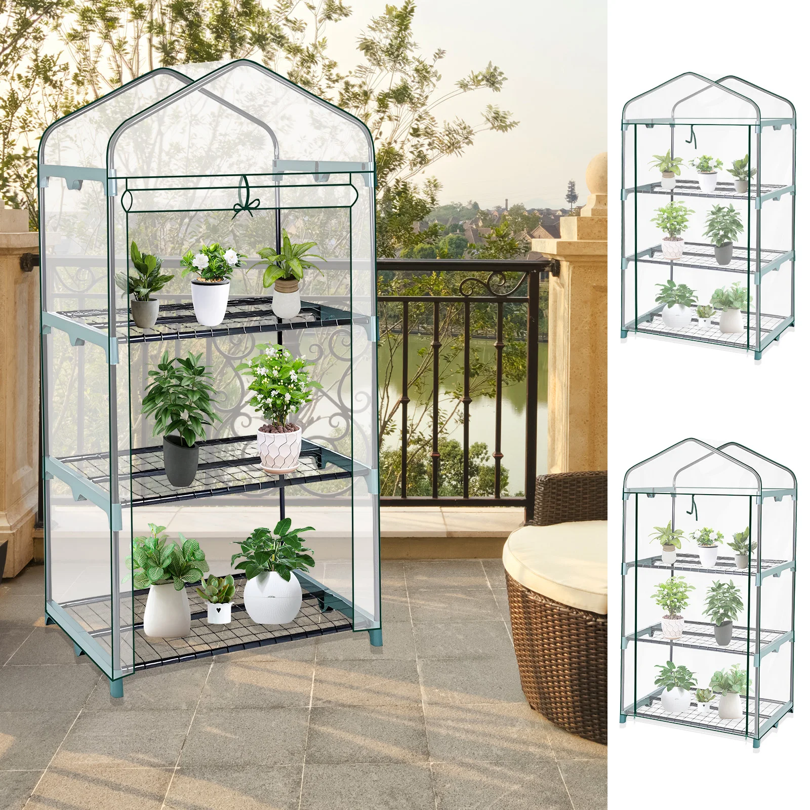 Imagem -03 - Estufa de Jardim Transparente à Prova de Intempéries Planta Crescer Capa de Casa com Porta de Zíper Duplo Enrolada Pequena Geada à Prova Dágua