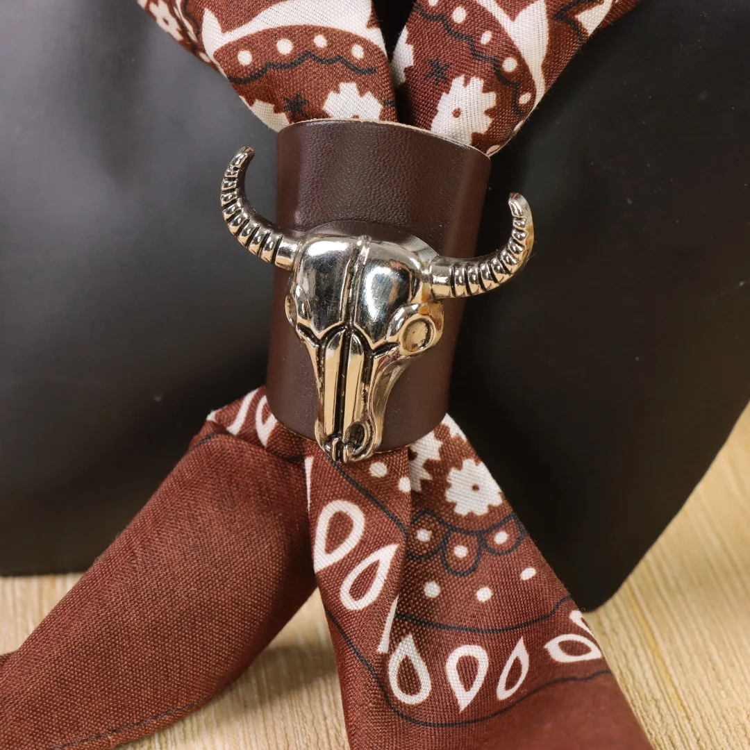 Artistic Cotton Square Scarf American Street Style Workwear Men's Decorative Necktie Small Scarf Silk Scarf Button Leather Ring view 6