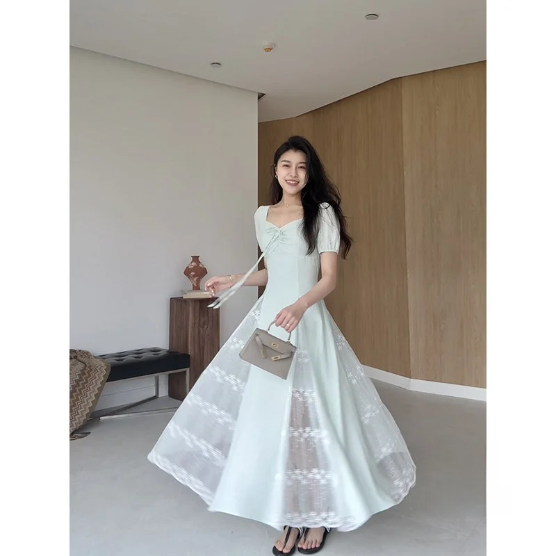 

Zhang a Xing Embroidered Me Paneling Slim Fit Dr High Waist A-Line Skirt Bubble Sve Casual Sle Spring Summer Ladies...