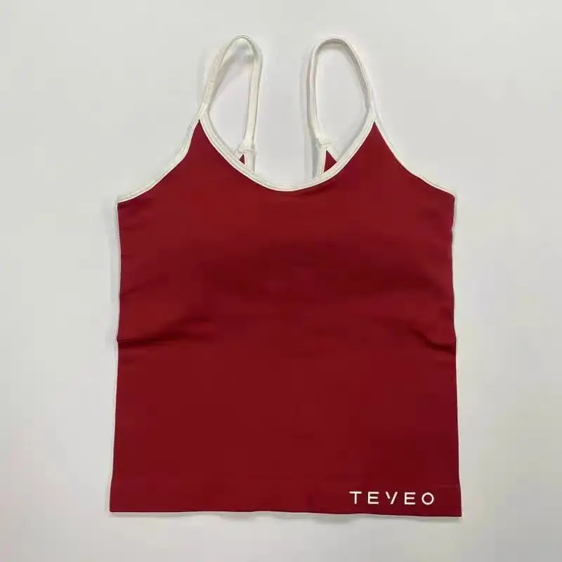 TEVEO Canotte da yoga senza cuciture da donna con spalline palangari Canotte da palestra senza schienale increspate Camicie senza maniche da allenamento con reggiseno