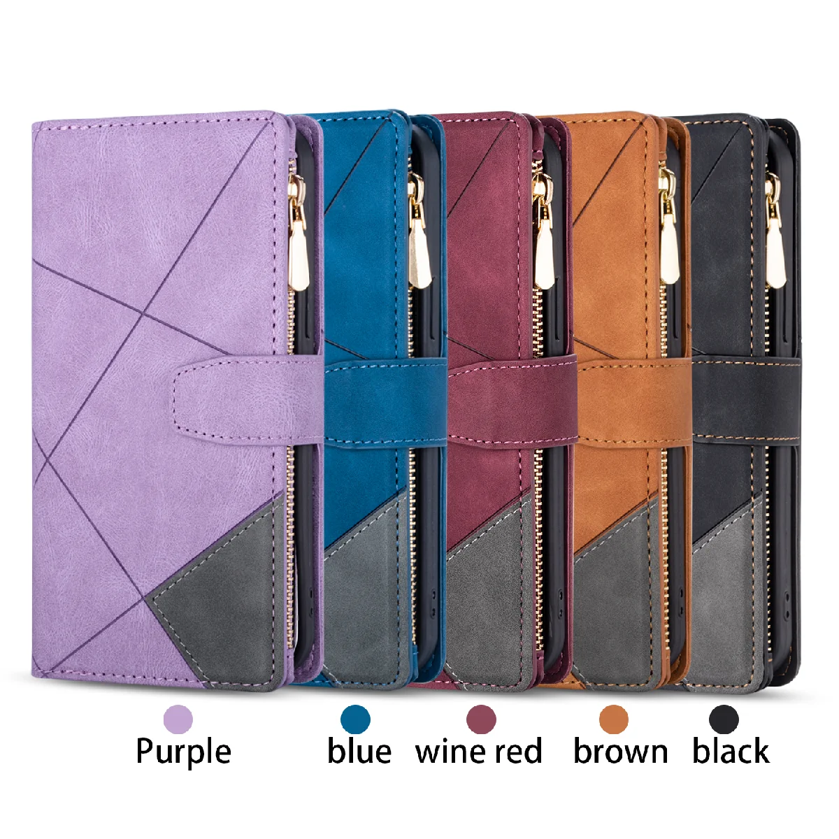 Splicing Leather Wallet Phone Case For Samsung Galaxy Z Fold 3 4 Fold3 Fold4 5G Zipper Shockproof Flip Zipper Cover