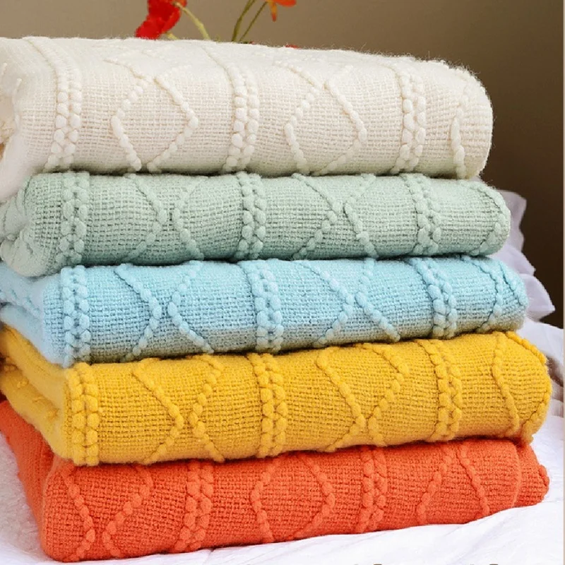 Wave Knitted Throw Blankets for Couch Lightweight Decorative Blankets Throws, All Season Cream White Blanket Gift for Men Women