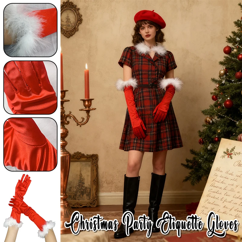 

Women Cosplay Santa Gloves Warm Full Finger Mittens with Bells and White Cuffs for Holiday Party Costume