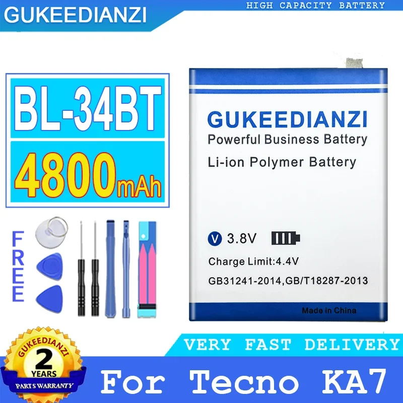 

4800mAh GUKEEDIANZI Battery BL-34BT For Tecno Spark2 Spark 2 KA7 Big Power Bateria