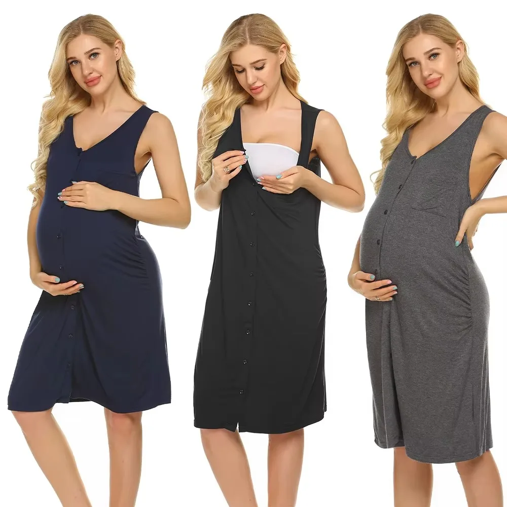 

Pregnancy Nursing Pajamas New Summer Style Maternity Sleepwear Mother Breastfeeding Nightgown Vest Maternity Nursing Dress 2025