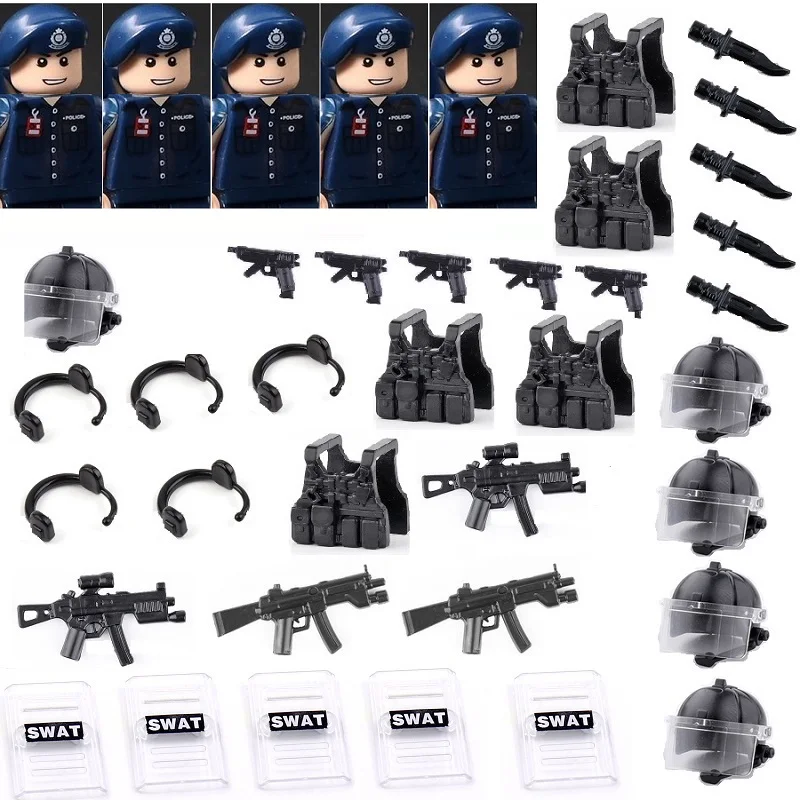 Figurines militaires de Hong Kong PTU CTRU Police MOC, blocs de construction de ville, armes Playmobil, SWAT moderne, mini pièces, jouets en brique