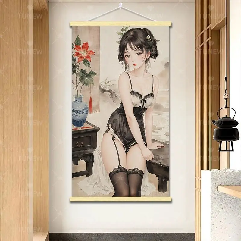 Prank Gift for Anime Fans | Retro Black Stockings Girl Wall Decor | Aesthetic Poster for Boy Bedroom, Game Room & Man Cave