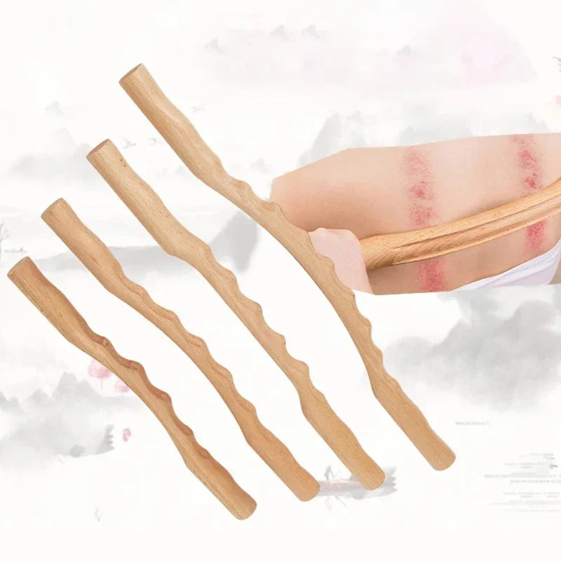 Natural Beech Wooden Neck Shoulder Back Massager Scrape Wood Guasha Stick for Massage Gouache Therapy SPA Beauty Salon Health