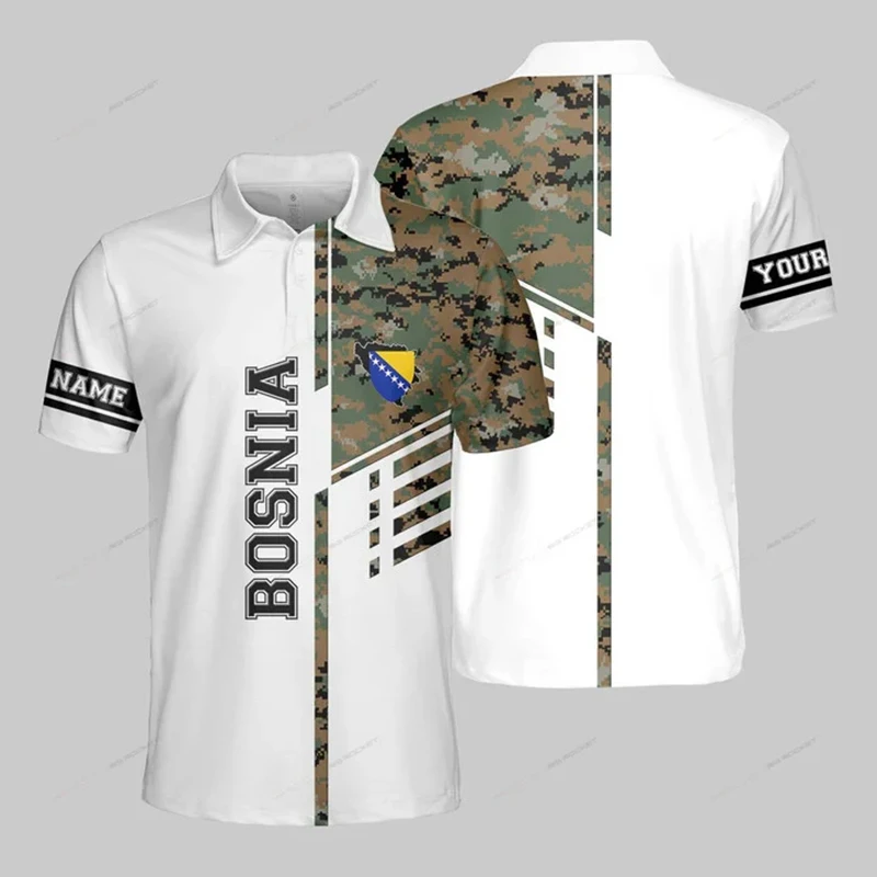 Customized Bosnia Shield Graphic Polo Shirt Summer Casual Men's Fashion Pullover Loose Cool Jersey Fast Dry Short Sleeve Tops