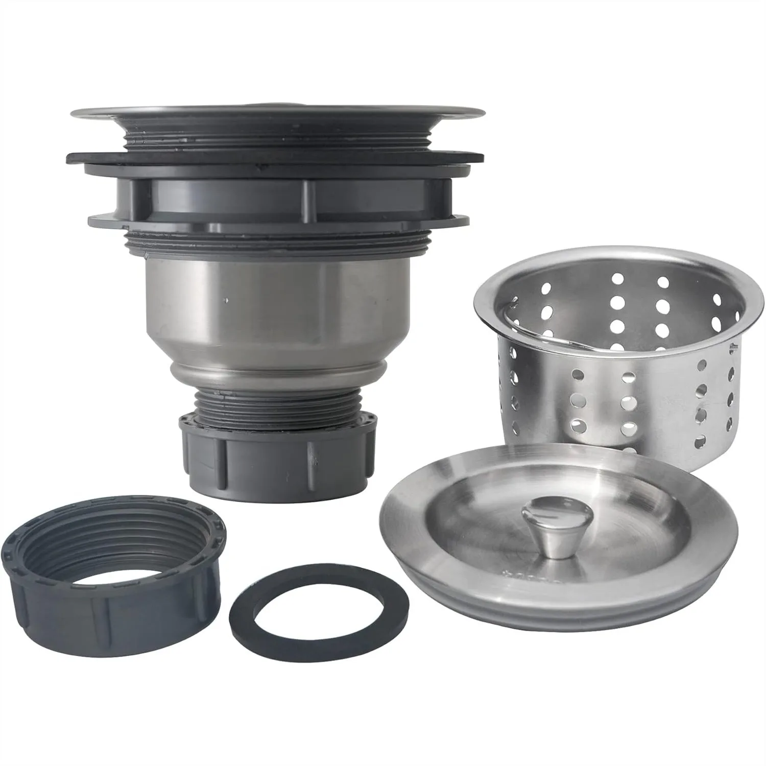

3-1/2 Inch Kitchen Sink Strainer with 304 Stainless Steel Drain Basket, Stopper & Cover Lid for Standard American Sinks, Brushed