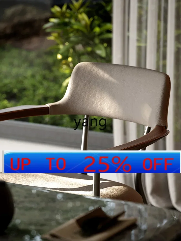 

CX Model Walnut Tea Table and Chair Light Luxury High-Grade Study Chair Leather Tea Chair