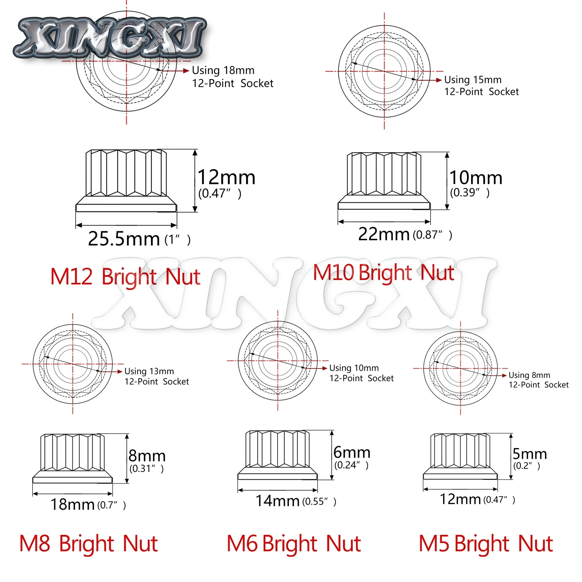 Xingxi Titanium Nut M5 M6 M8 M10 M12 For Motorcycle Modified Ducati Hexagonal Flange 12 Point Nut