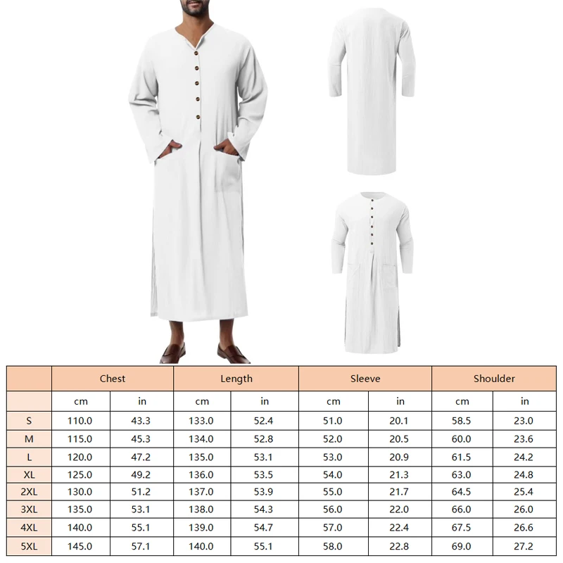 Muslim Men\'s Robe Casual Pocket Long Sleeve Abaya Islamic Ramadan Arabian Robe Ethnic Middle East T-Shirt Dress Tunic