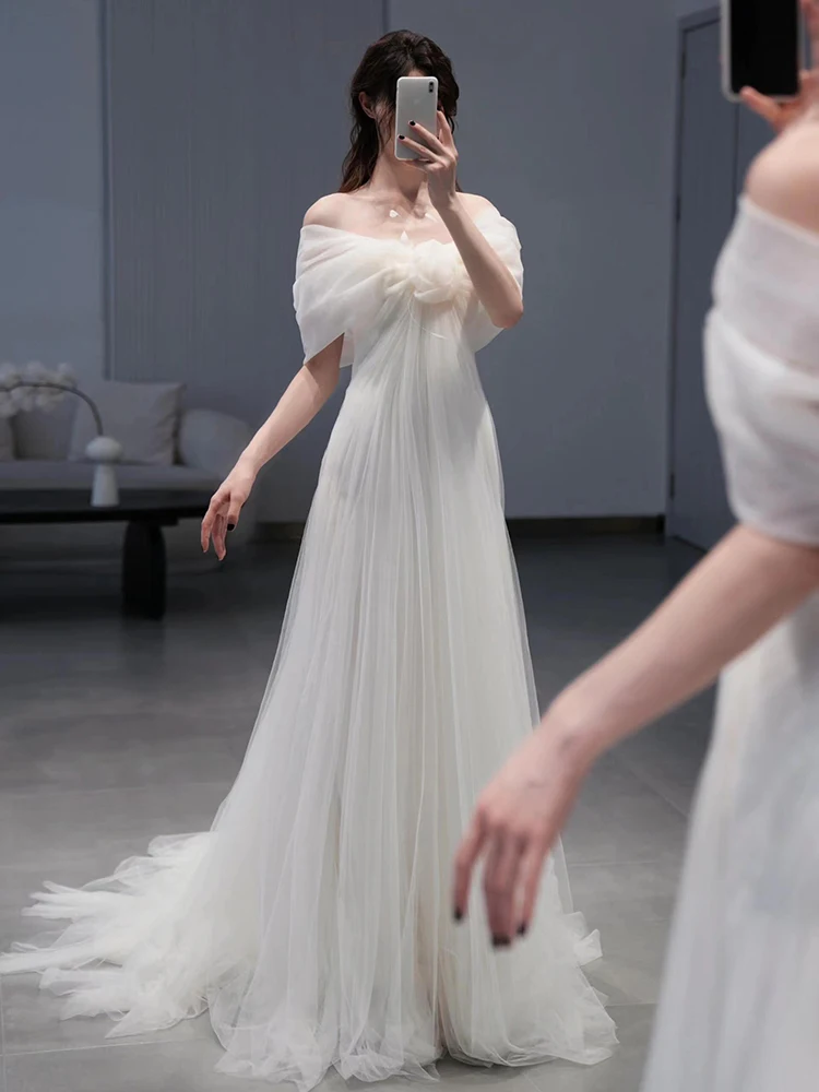 

Изысканное свадебное платье Princ Sle Long с одним плечом и легкой фатой для выездной церемонии, для входа гостей, создающее ощущение роскоши