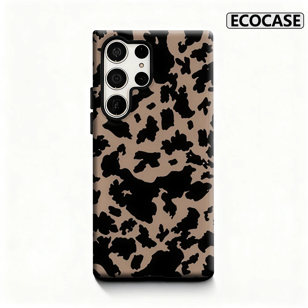 Chic Cow Print Phone Case for Samsung Galaxy S25 Ultra S24 S23 Ultra Plus Glossy Double-layer Back Cover