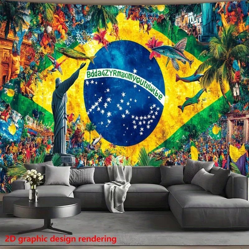 Brazil Carnival Celebration Tapestry Vibrant Brazilian Flag Art Rio Festival Mural Colorful Party Decor Samba Dance Culture Wall