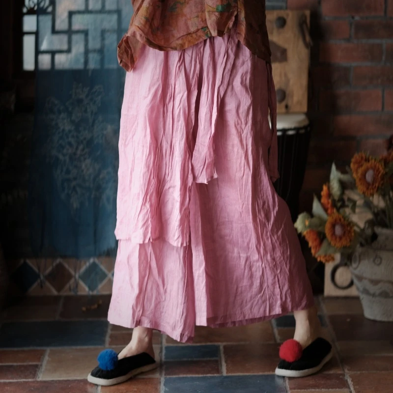 

100% Ramie Women Casual Wide Leg Pants New Arrival 2025 Summer Vintage Style Plain Color Loose Female Ankle-length Pants M770