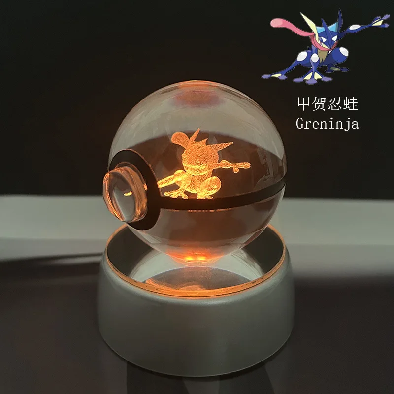 Pokemon Kristallkugel Pikachu Gengar Eevee Mewtwo Lacario Anime Spiel Pokeball Led Nachtlicht Basis Kinder Geburtstagsgeschenk Wohnkultur
