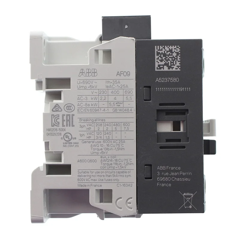 ABB 3-ploe contactors AF series AC/DC 1NC or 1NO 50HZ/60HZ 24V~60V DC 20V-60V 12A 5.5kw AF12-30-10-11 AF12-30-01-11