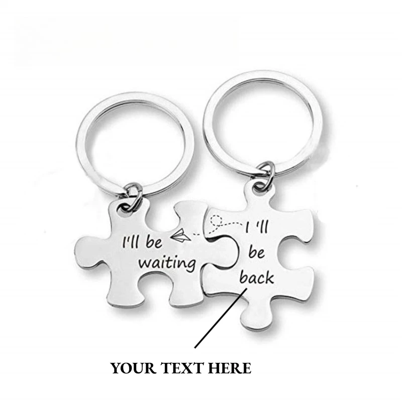 Puzzle Piece Keychain Stainless Steel 2pcs/Set Key Chain Personalized Custom Name Couple Sister Keyring  Family Valentine Gift