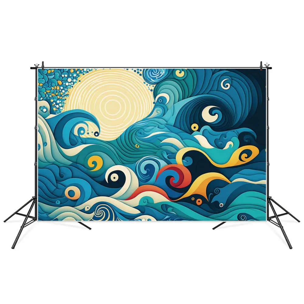 Japanese Style Ukiyoe Photography Backdrops Decoration Ocean Waves Vortex Custom Children Photocall Photo Backgrounds Accessory