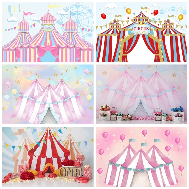 

Circus Photography Background Baby Birthday Decoration Backdrop Newborn Children Portrait Pink Tent Photographic Photo Props