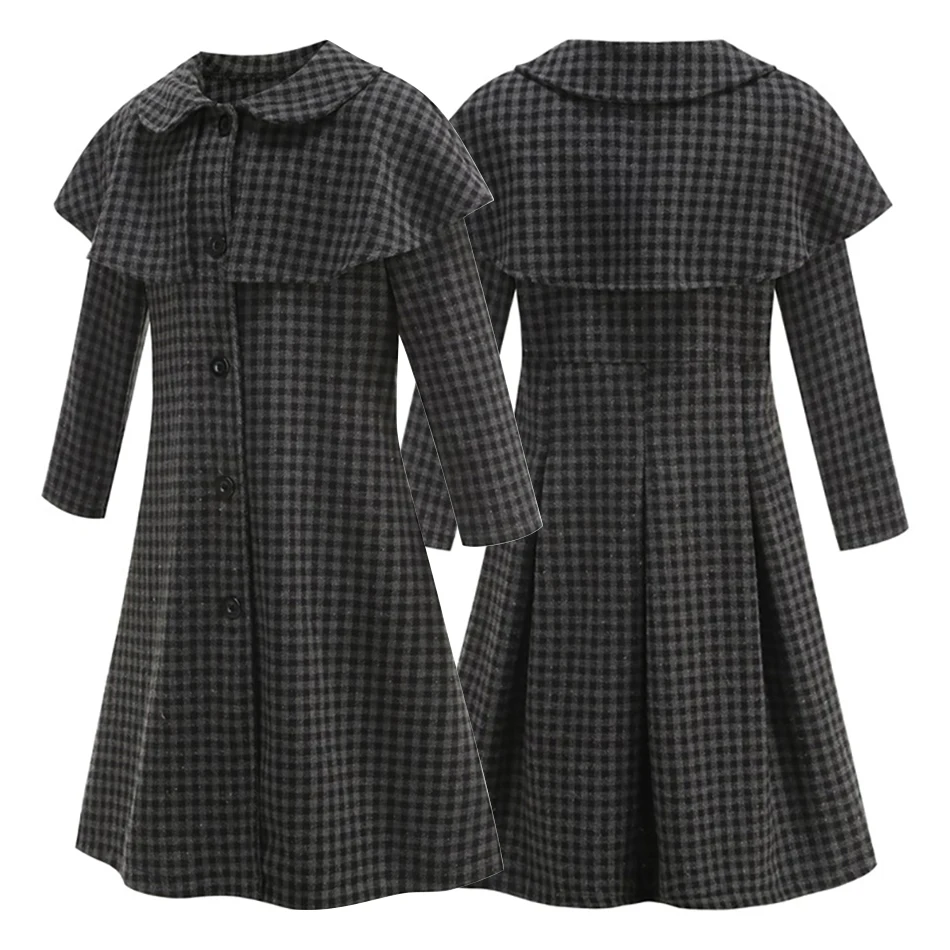 

Girls Bohemian Woolen Coat Winter Addams Halloween Costumes Kids Wednesday Carnival Dress Up Christmas Family Cosplay Clothes