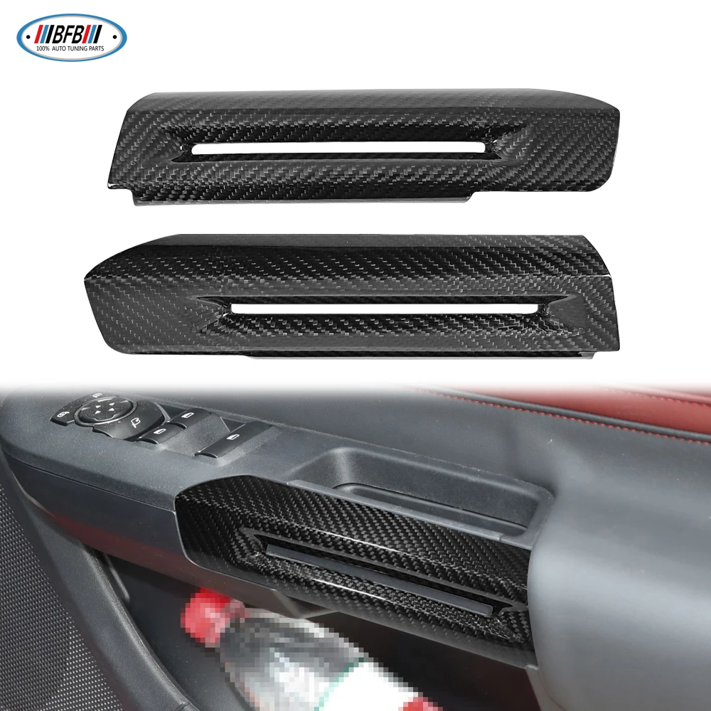 Real Carbon Car Interior Door Armrest Handle Ring Cover Trim Bezel for Ford Mustang 2024+ Inner Decorative Accessories