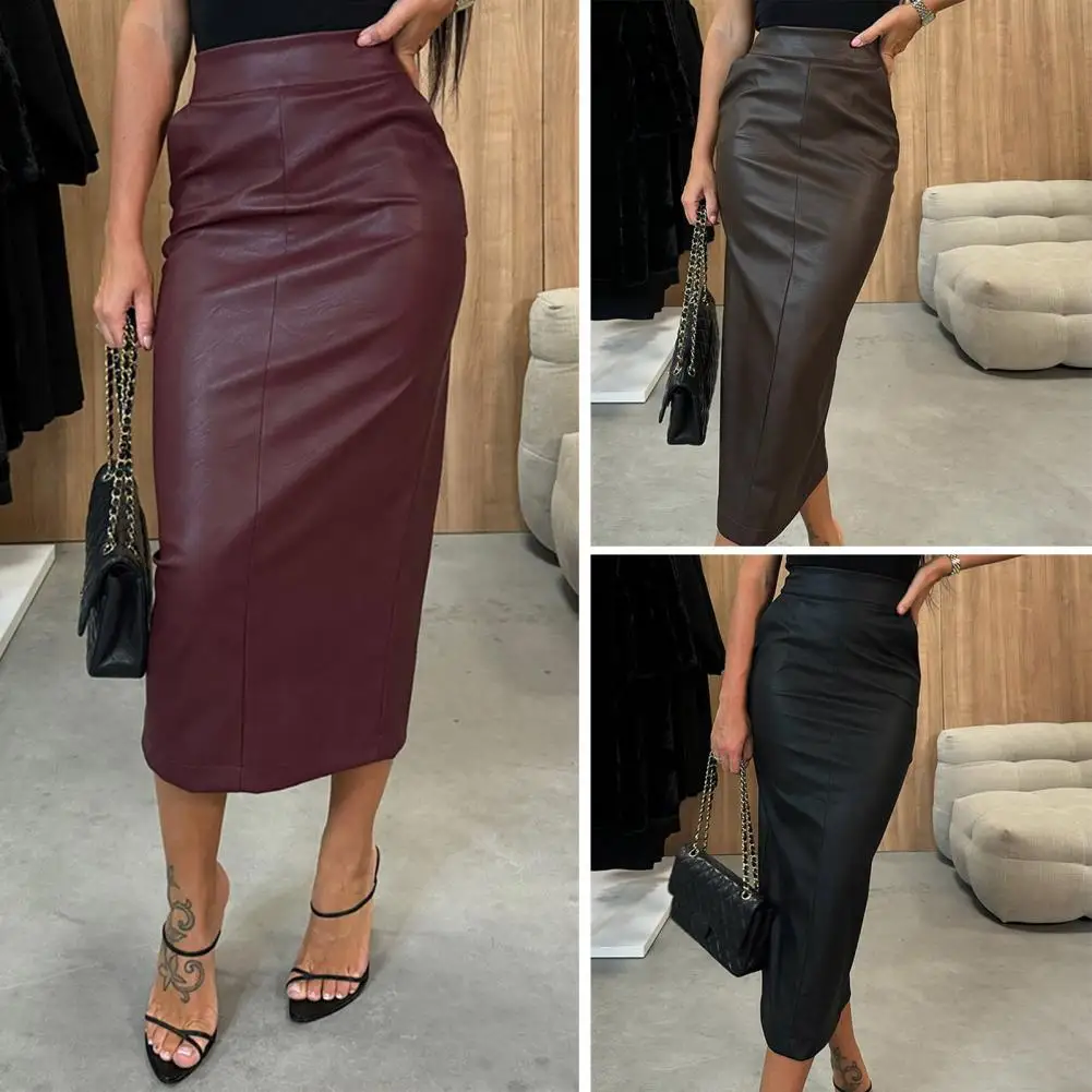 

Юбка-макси из искусственной кожи с лоскутным узором для женщин, осенне-зимняя, простая, праздничная, с высокой талией, облегающая, длинная, в стиле пэчворк