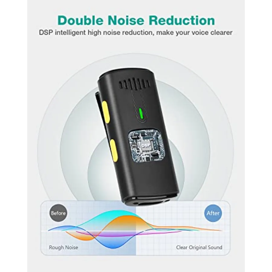 ميكروفون لاسلكي من Lavalier مزود بخاصية إلغاء الضوضاء مع ميكروفون صغيرتين لهاتف iPhone iPad YouTube Facebook وTikTok