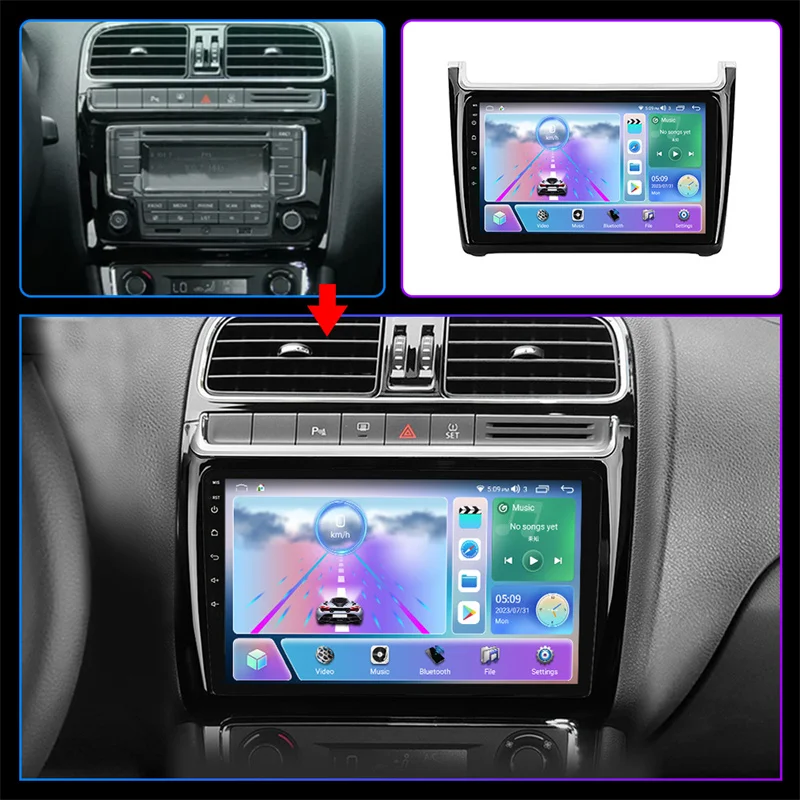 2K screen 4G machine, 4+64G in car central control screen, in car navigation all-in-one machine suitable for Volkswagen Polo 201