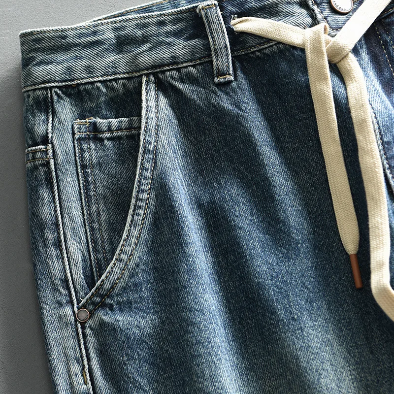 Jeans vintage lavado reto para homens, calças macias de algodão, streetwear casual, roupas novas, primavera, AG7189, 2024