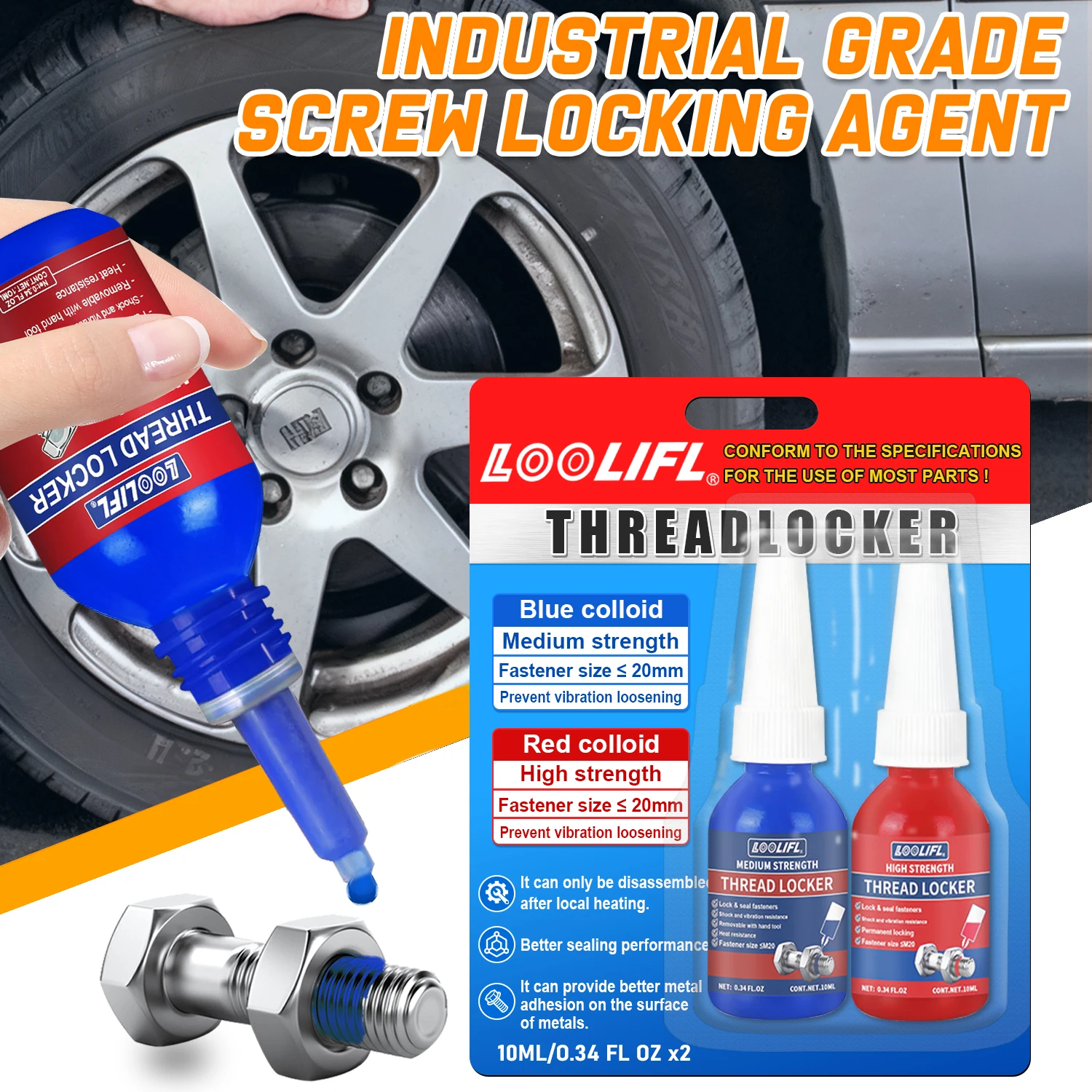 

LOOLIFL-10ML243-271 Средство для блокировки резьбы, используемое для замков гаек и болтов и уплотнительных крепежных изделий, анаэробный металлический клей для блокировки резьбы