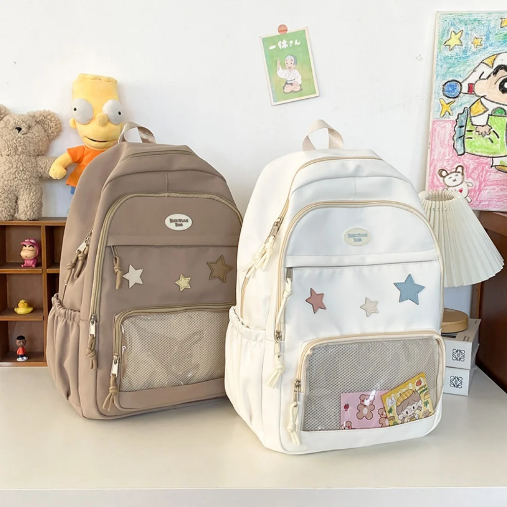 Y2K Cute Star Transparent Backpack Ita Bag for Girls Comic Badge Large Capacity Women Backpacks Fashion Students School Bags