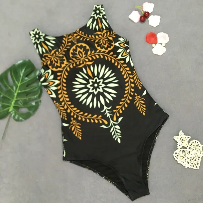 Bañador de una pieza con estampado cerrado para mujer, traje de baño Sexy de realce para playa o piscina, 2023