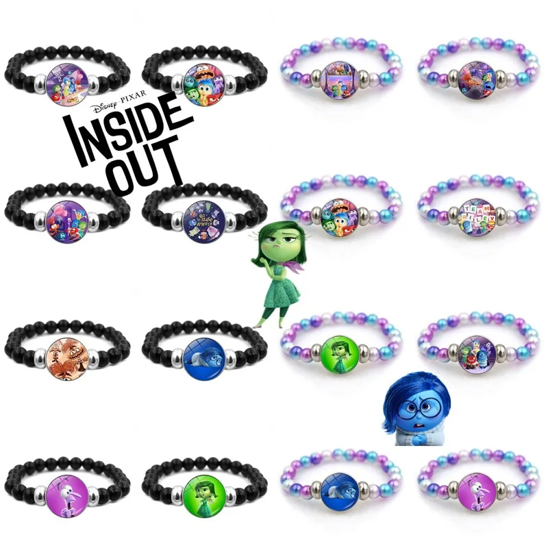 Disney Inside Out 2 Bead Bracelet Cute Anime Figure Joy Sadness Anger Bracelets Fashion Jewelry for Girls Kids Christmas Gifts