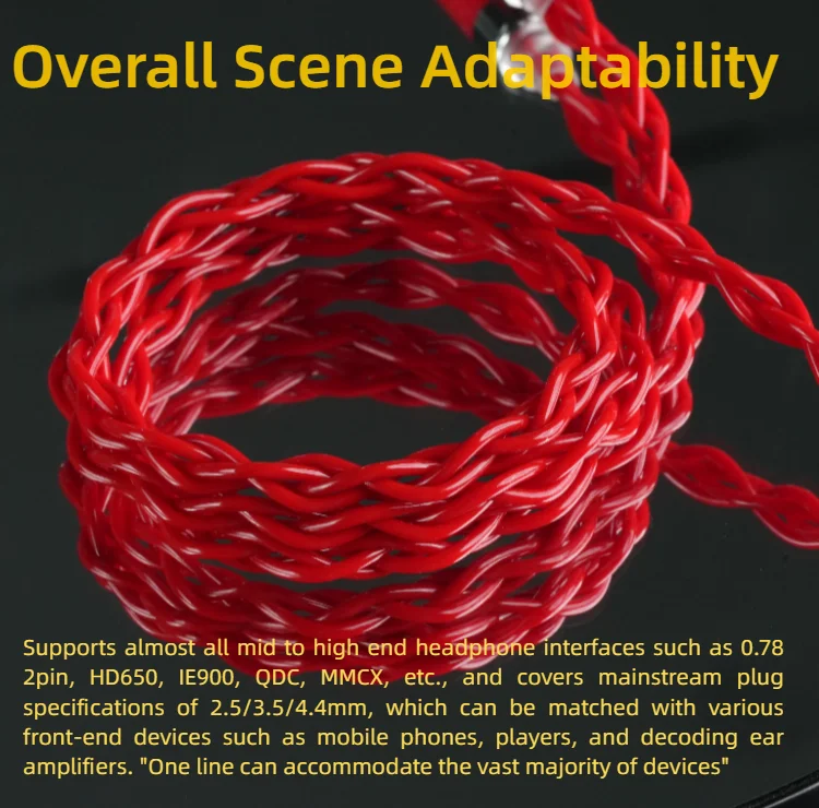 XINHS X01 4-adriges, abgeschirmtes koaxiales 7N-Einzelkristall-Kupfer-Kopfhörer-Upgrade-Kabel 0,78 2-polig/HD650/IE900/QDC/MMCX, 2,5/3,5/4,4 mm – Detail 5