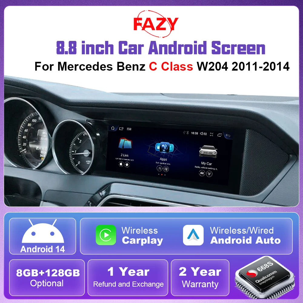 8.8'' Android 14 Wireless CarPlay Touch Screen Car Radio Player For Mercedes Benz C Class W204 2011-2014 NTG 4.5 Android Auto 4G