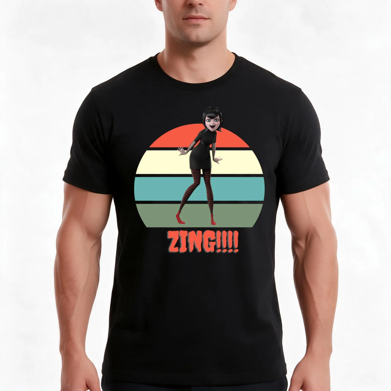 Mavis Zing Half Sunset T-Shirt Summer Casual Cotton Tee Oversized Streetwear Tops Vintage Graphic Print Unisex Men Women