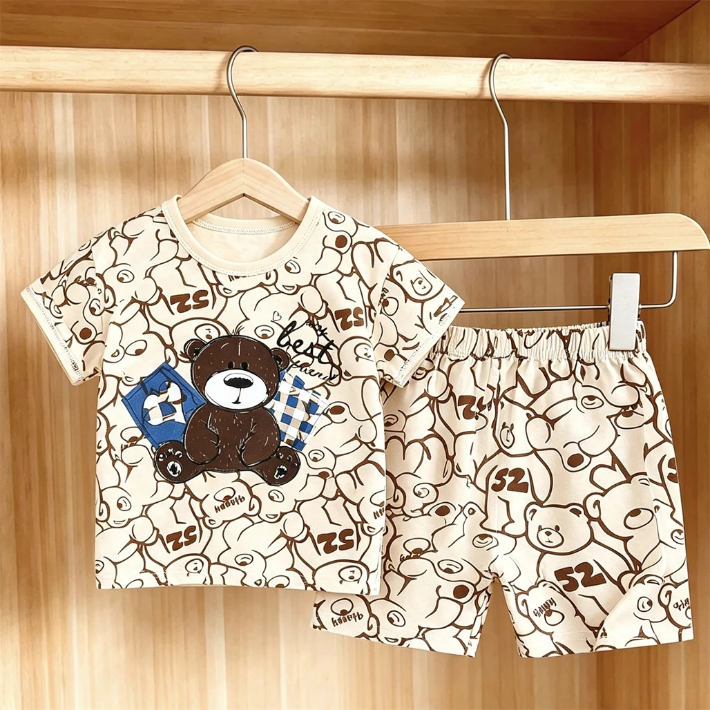 Cartoon TShirt+Shorts 2Piece Set Summer Clothing Short-sleevd Tracksuits Printed Tees Loose Sports Shorts Baby Lovely Suits
