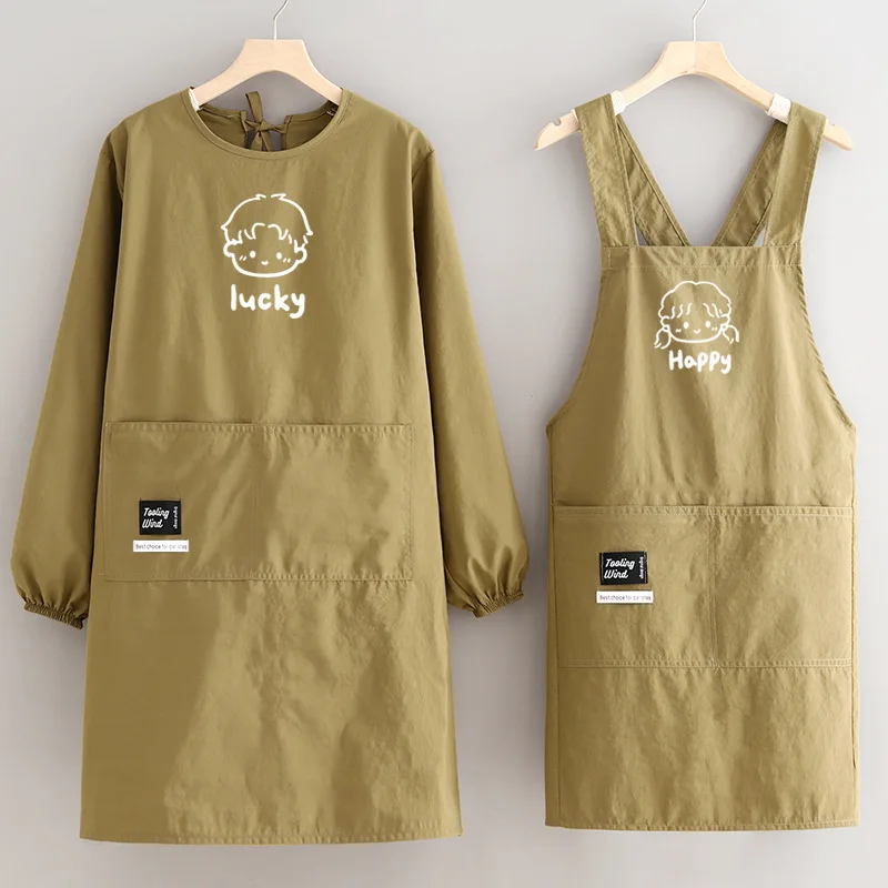 Household Kitchen Apron Fashion Waterproof Cross Strap/Long-sleeved Anti-stain Coverall Smock Catering-specific Workwear