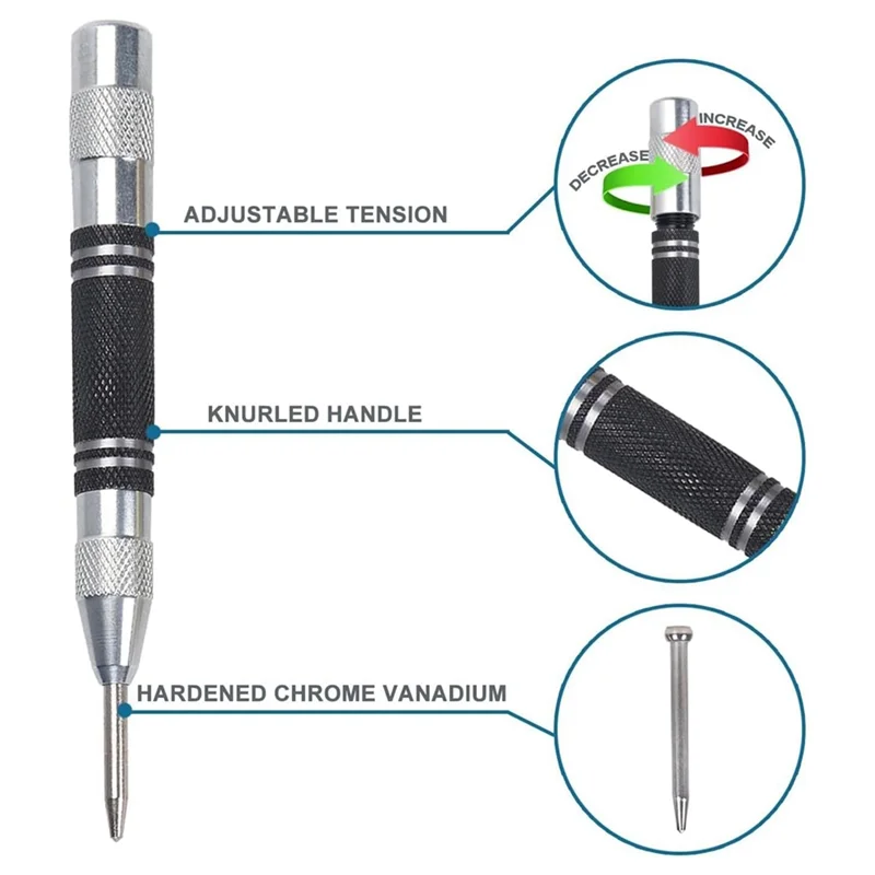 【Apenas de hoje!】Perfurador central automático de 5 polegadas e 6 polegadas, perfurador central carregado com mola resistente com pontas substituíveis, 2 pacotes