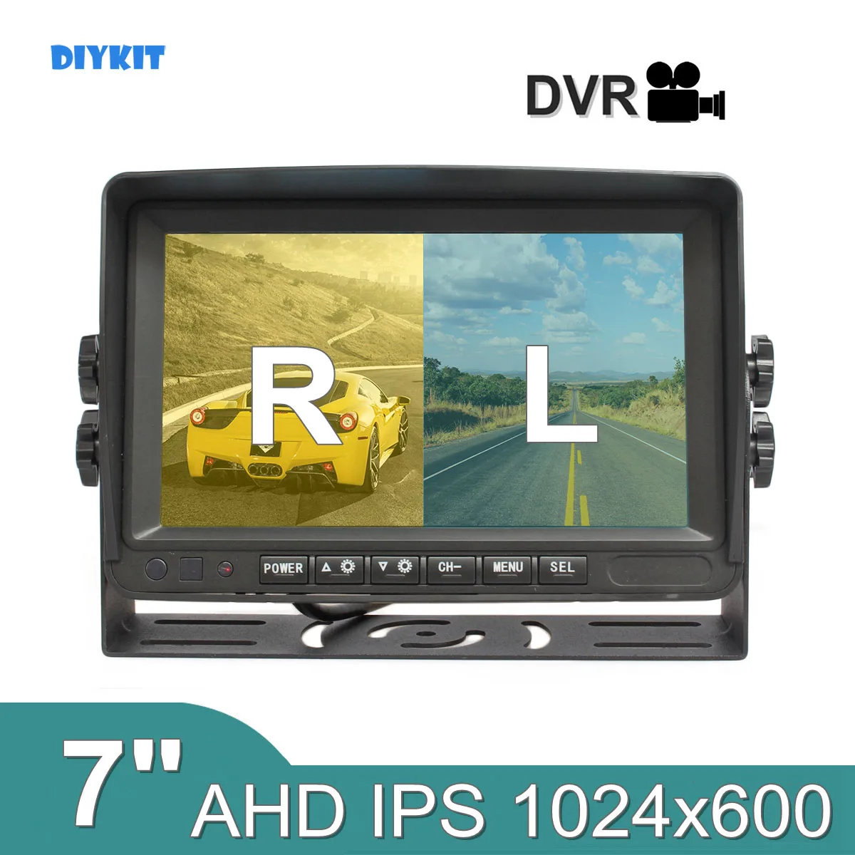 DIYKIT 7inch AHD IPS Rear View Car Monitor Support 1080P AHD Camera Support SD Card Video Recording Diaplay Two Cameras Image