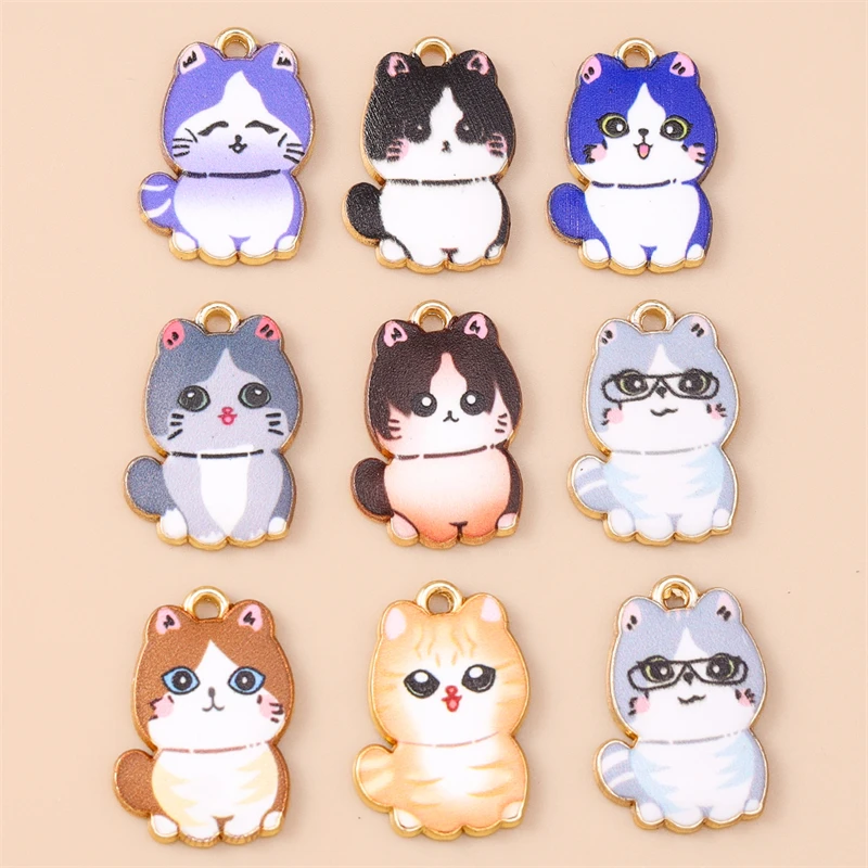 20 Stück Cartoon-Tier-Charms, Emaille-Katzen-, Hasen- und Schmetterlings-Charms, Anhänger für die Schmuckherstellung, Halsketten, Ohrringe, DIY-Bastelbedarf – Detail 8