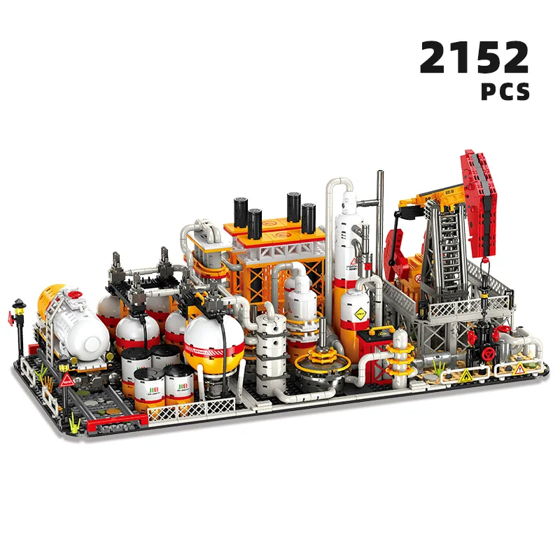 City Oil Refinery Building Blocks Set Pumping Machine 3in1 Chemical Factory, Transport Storage Plant Educational Toys for Kids
